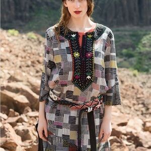 Gudrun Sjoden Patchwork Midi Dress - Black, White, Pink, Yellow